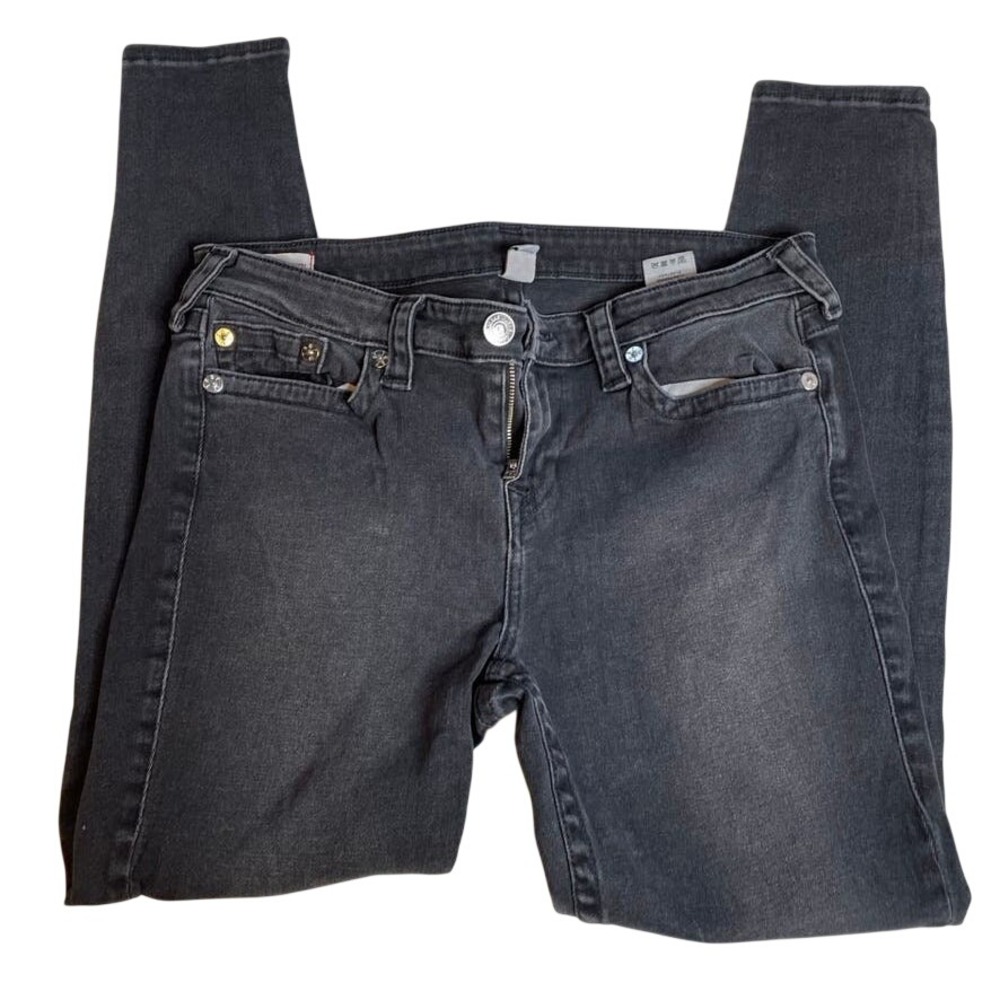 True Religion Halle Mid Rise Super Skinny Jeans Women's Size 32 Charcoal Wash